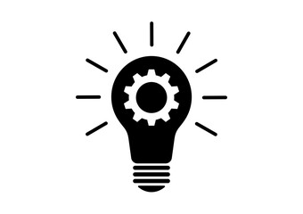 Light Bulb and Gear Icon Symbol with Idea Concept. Idea, Innovation, Inspiration and Creativity Concept. Vector Illustration Isolated on White Background.