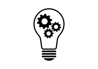 Light Bulb and Gear Icon Symbol with Idea Concept. Idea, Innovation, Inspiration and Creativity Concept. Vector Illustration Isolated on White Background.