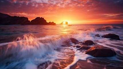Obraz premium beautiful sunset on the background of the sea, ocean