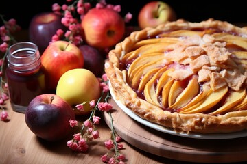 Obraz na płótnie Canvas Apple pie with fresh fruits.