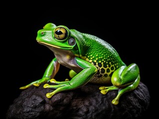 Obraz premium A green frog in on the rock.