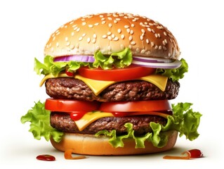 Cheese burger hamburger on white background.
