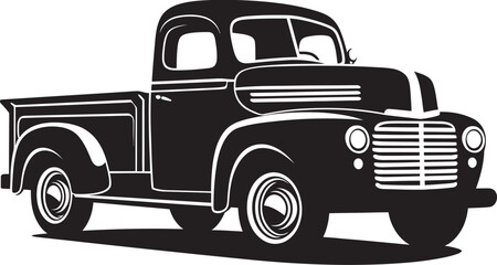 Retro Wheels Black Pickup Icon Classic Rigs Vintage Logo Design