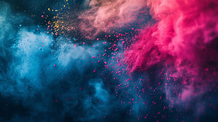 Launched colorful powder, isolated on black background. Generative AI - obrazy, fototapety, plakaty