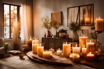 Decorate a space with candles, soft lighting, and warm hues for a serene ambiance.