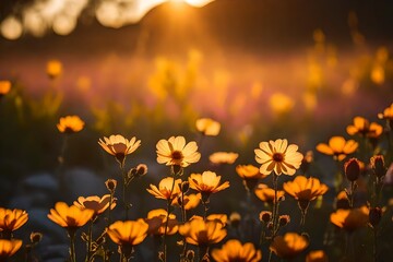 Photograph flowers bathed in the soft glow of the sunrise.