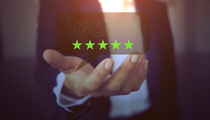 Men are commenting on their 5-star impressions to provide satisfaction with the service. The rating is very impressive,Concept of customer service and satisfaction