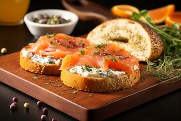 Toasted Bagel with Smoked Salmon and Cream Cheese.