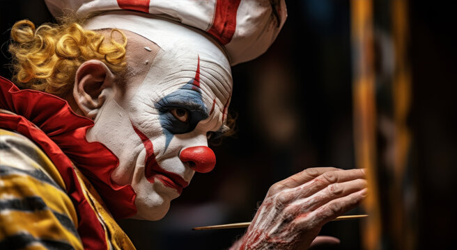 A circus clown is performing a show.
