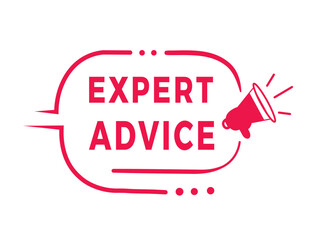 Expert advice banner design red badge icon. flat style Vector template on white background.