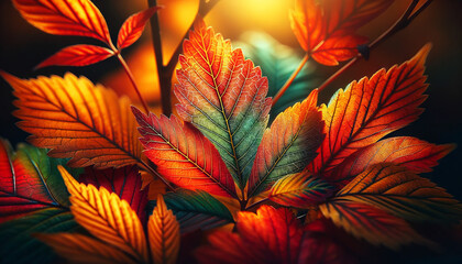 A high-quality image of a close-up of colorful autumn leaves with visible textures, in a 16_9 ratio.