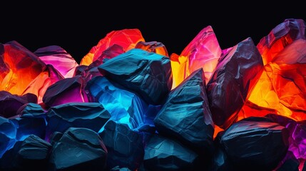 A close-up perspective of isolated neon-colored rocks on a white background, capturing the bright and electrifying hues in this visually striking composition.