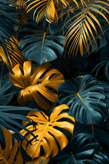 Tropical palm leaves pattern background gold