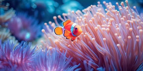 an orange clown fish in an anemone sea anemone