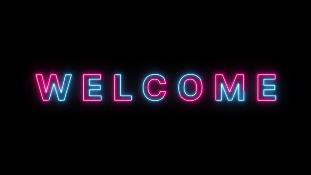 welcome neon animation with black background and green screen. great for introduction or greeting of your 4k video