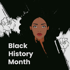 black history month with african girl black background design