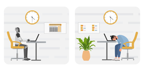 Compete Robot People Workplace Job Worker Burnout