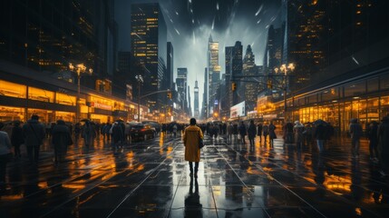 Commuters walking crowd of people walking on street night  rush hours city urban downtown business ideas