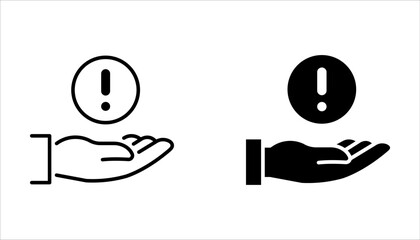 vector icon set of disclaimer symbol, hand with exclamation mark on white background