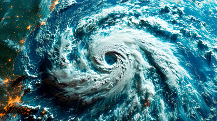 Satellite view of a hurricane or typhoon - obrazy, fototapety, plakaty