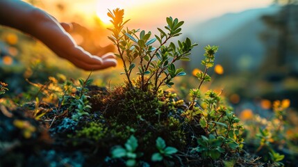 Fototapeta premium ESG is a framework that helps stakeholders understand how an organization is managing risks and opportunities related to environmental Hand holding earth on green grass on sunlight Energy saving conc