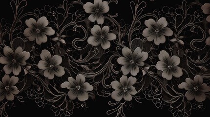 Black floral lace texture. - obrazy, fototapety, plakaty