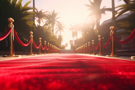 Red event carpet, gold rope barrier at the festival. 