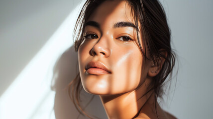 beauty sunlight portrait with serene glow and shadows