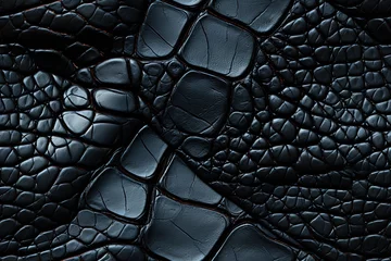 Fotobehang texture of black crocodile leather with seamless pattern. Genuine animal skin background © alexkoral