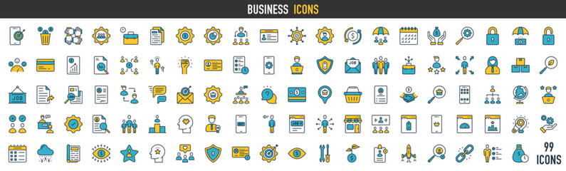 Business icon set with marketing, management, social, loyalty, service, retention, handshake, fist bump and more sign vector icons illustration.