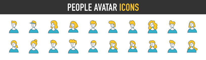 People avatar icons. Vector illustration characters for user profile, website and app design and development icon. User avatars  Men and women portraits - obrazy, fototapety, plakaty