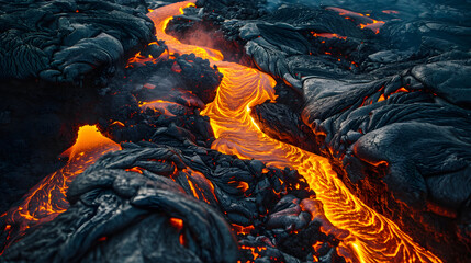 Lava Flow, Glooming Orange Colour, Steamy and Dark, Artificial Intelligence