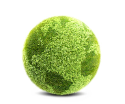green grass planet Earth 3D illustration isolated on white