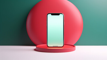 Futuristic Blue Mobile Phone Floating on Modern Sphere Podium, a Concept of Global Innovation and Connectivity in Digital Technology.