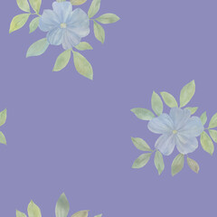 abstract flowers drawn in watercolor digitally, botanical seamless pattern for design, on a purple background