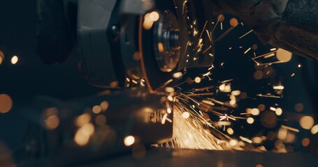 Grinding Metal Sparks Steel Cutting At Industrial Workshop