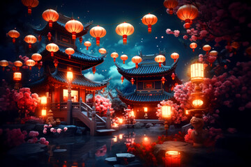 Obraz na płótnie Canvas Traditional Chinese lanterns on the night China magic garden