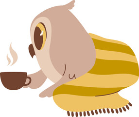 Owl Under Blanket Drinking Tea