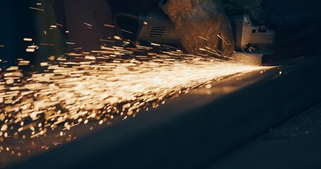 Grinding Metal Sparks Steel Cutting At Industrial Workshop