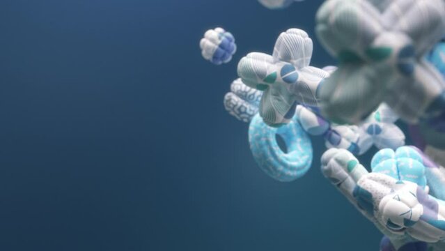 3d rendered illustration of dna, cells, substances, animated abstract background for science, medical, technology, biology field. 