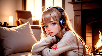 Anime girls listen to music