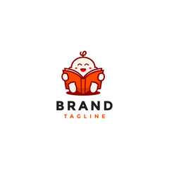 Cute Baby Book Logo Design. Cute Baby Reading a Book Logo Design.