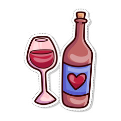 Free vector, valentine themed stickers, wine and glasses of love