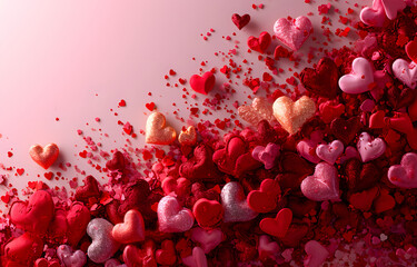 Various hearts and pink texture backgrounds.