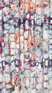 Old Block Wall. Ancient Brick wall surface Cement Stone Building Background. Vertical Banner