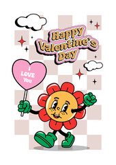 vintage groovy characters. Happy Valentine's Day