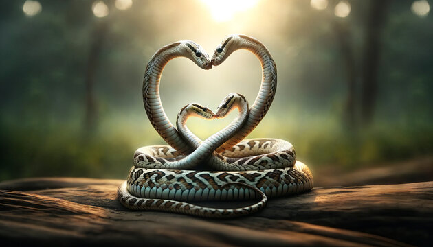 Two snakes forming a heart shape with their bodies.