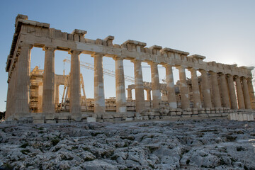 Obraz premium Construction being done on the Parthenon the main Temple on top of the Acropolis in Athens, Greece 