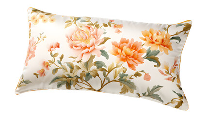 Pillow Image, Transparent Floral Print, PNG Format, No Background, Isolated Decorative Cushion, Home Accessories