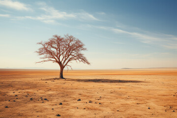 Solitary Tree in Vast Desert Landscape.